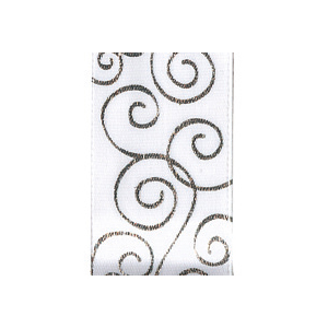 unknown White Metallic Scroll Ribbon 7/8 Inch x 9 Feet