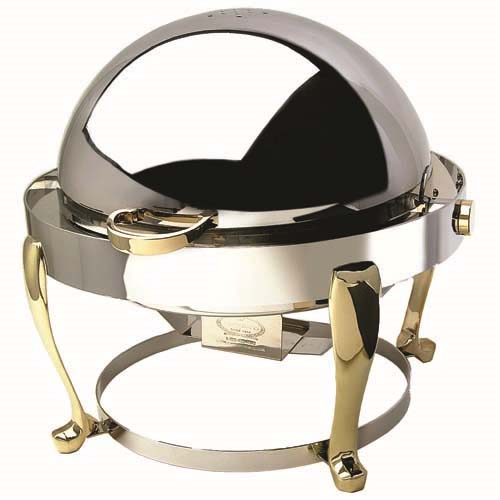 Eastern Tabletop Mfg. Eastern Tabletop Freedom Round Rolltop Chafer w/ Drip-Free Feature - 8 Qt. - Stainless Steel w/Brass Accents