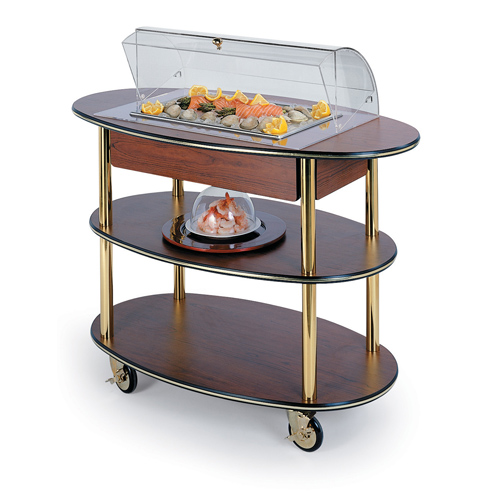Geneva Geneva 36306 Dessert Display Cart With Dome Cover, Top Cut-Out - Round-Oval - Amber Maple