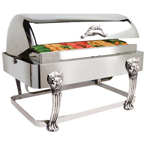 Eastern Tabletop Mfg. Eastern Tabletop Lion Rectangular Rolltop Chafer w/ Drip-Free Feature - 8 Qt. - Stainless Steel