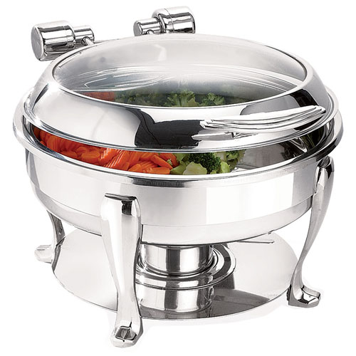 Eastern Tabletop Mfg. Eastern Tabletop Round Induction Chafer w/ Glass Dome Cover & Stand - 6 Qt. - Stainless Steel