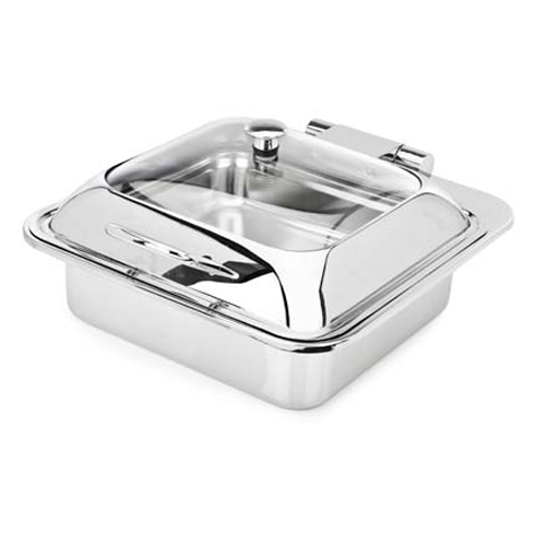 Eastern Tabletop Mfg. Eastern Tabletop Square MID/MAX Induction Chafer w/ Hinged Glass Dome Cover - 6 Qt. - Silverplate