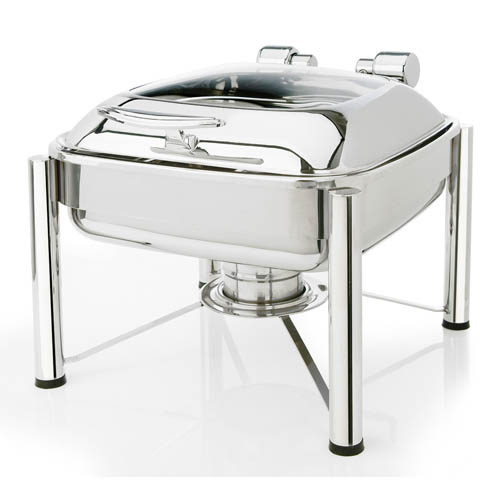 Eastern Tabletop Mfg. Eastern Tabletop Square Induction Chafer, Glass Dome Cover & Stand - 6 Qt.