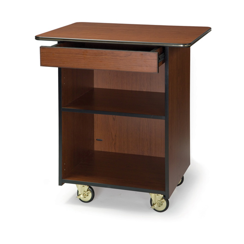 Geneva Geneva 66107 Compact Enclosed Service Cart - 1 Center Drawer and 1 Fixed Shelf - Ebony Wood