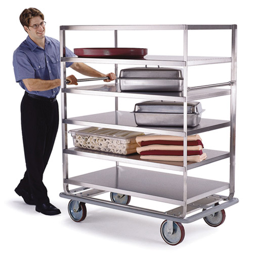 Lakeside Lakeside Stainless Steel Tough Transport Banquet Cart 5 Shelf 28 x 62 - 3 Edges Up, 1 Down