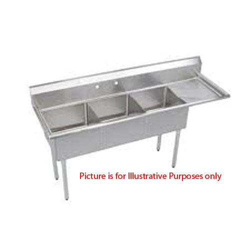 unknown Three Compartment NSF Commercial Sink With Right Drainboard  - Bowl 18 x 21