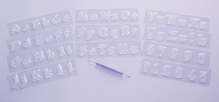  with 52 alphabet molds (upper and lower case A Z)3 punctuation marks 