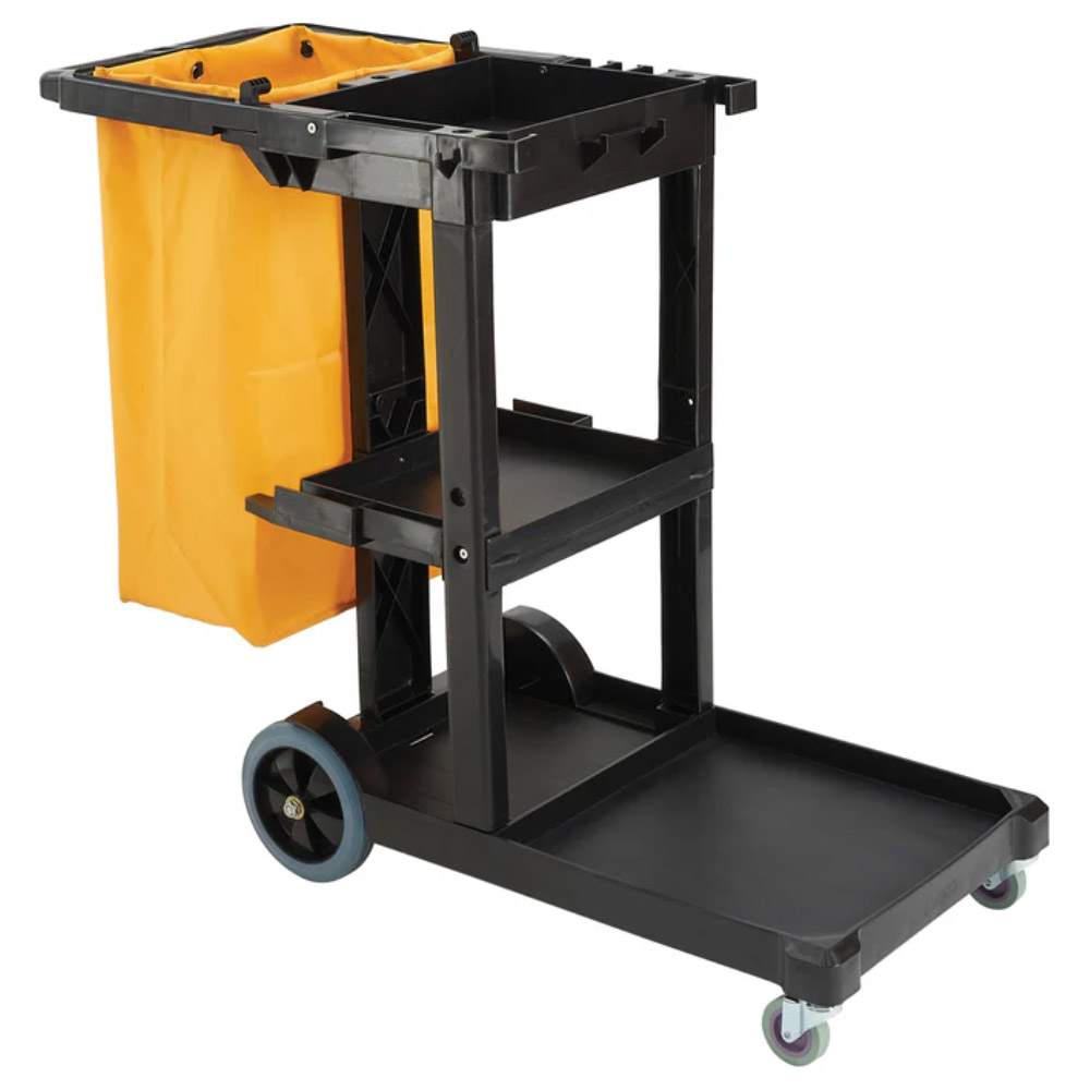 Winco Janitorial Cart with 3 Shelves and Removable Bag image 1