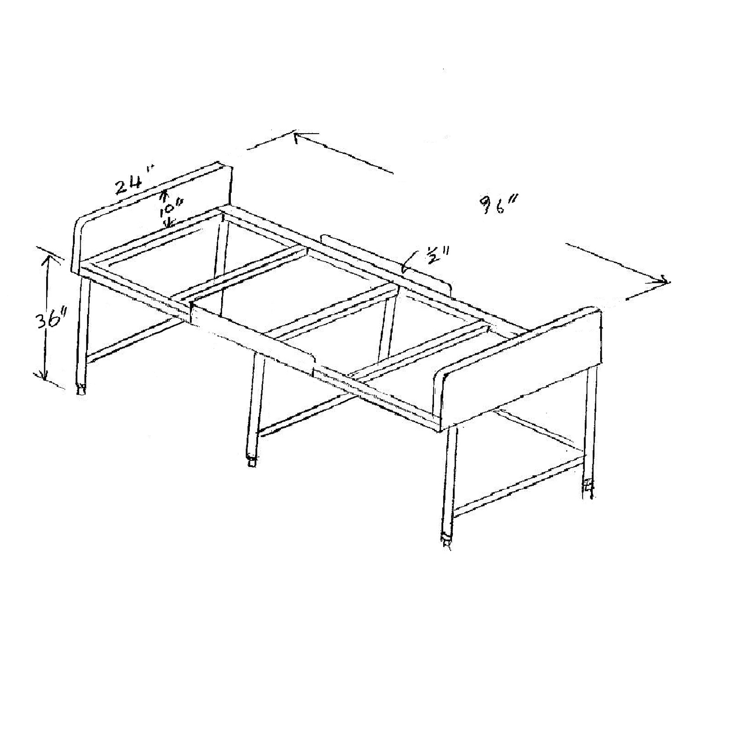 Custom Poly Top Work Table 24" X 96" with 2 Sides 10" Backsplash  image 1