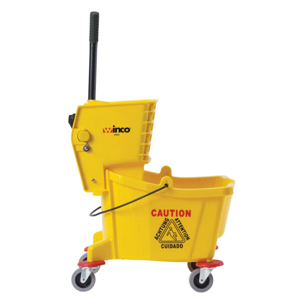 Winco 26 Quart Yellow Mop Bucket with Side Press Wringer image 1