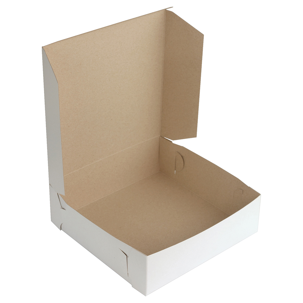 O'Creme White One Piece Square Cake Box, 8" x 8" x 2.5" - Pack of 10 image 1