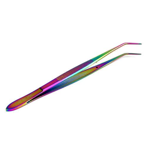 O'Creme Stainless Steel Oil Slick Curved Fine Tip Tweezers, 6.25"  image 2