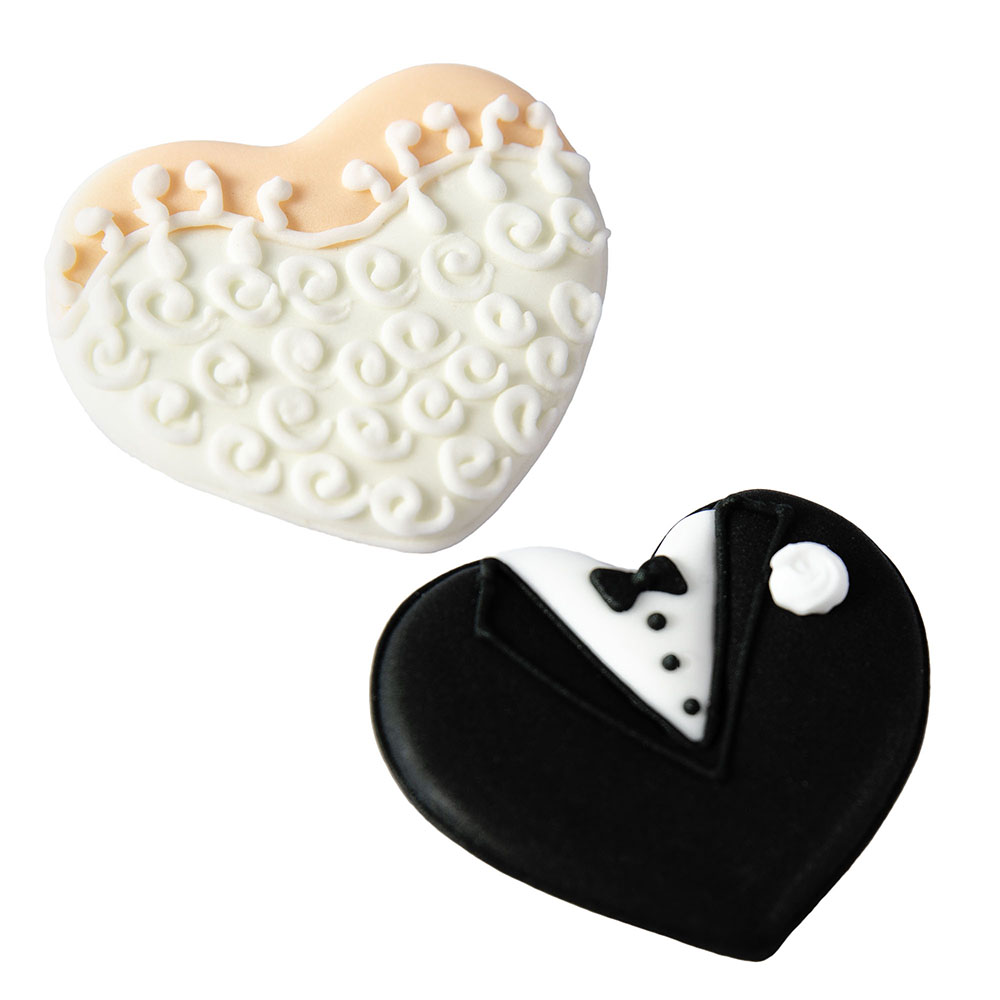 O'Creme Bride & Groom Royal Icing Hearts, Set of 6 image 1