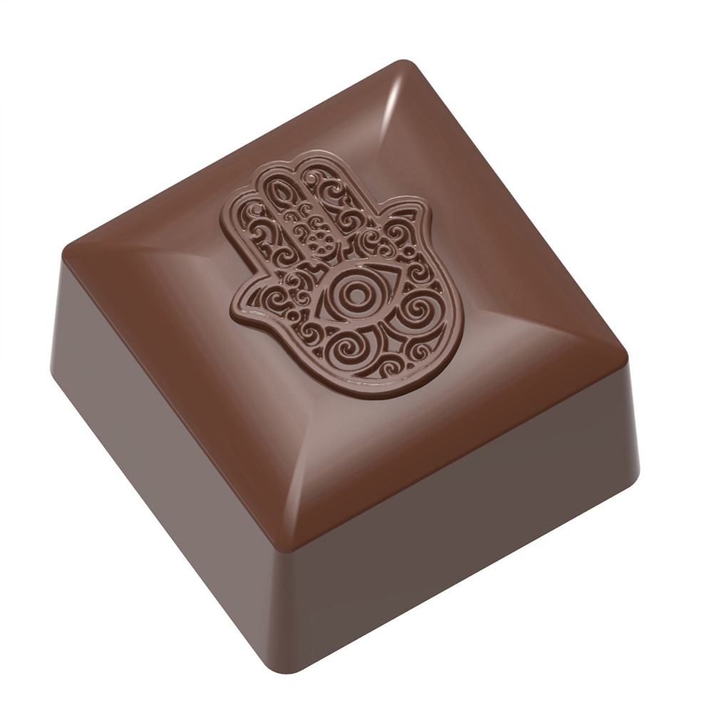 Chocolate World Polycarbonate Square with Hand of Fatima Chocolate Mold, 24 Cavities