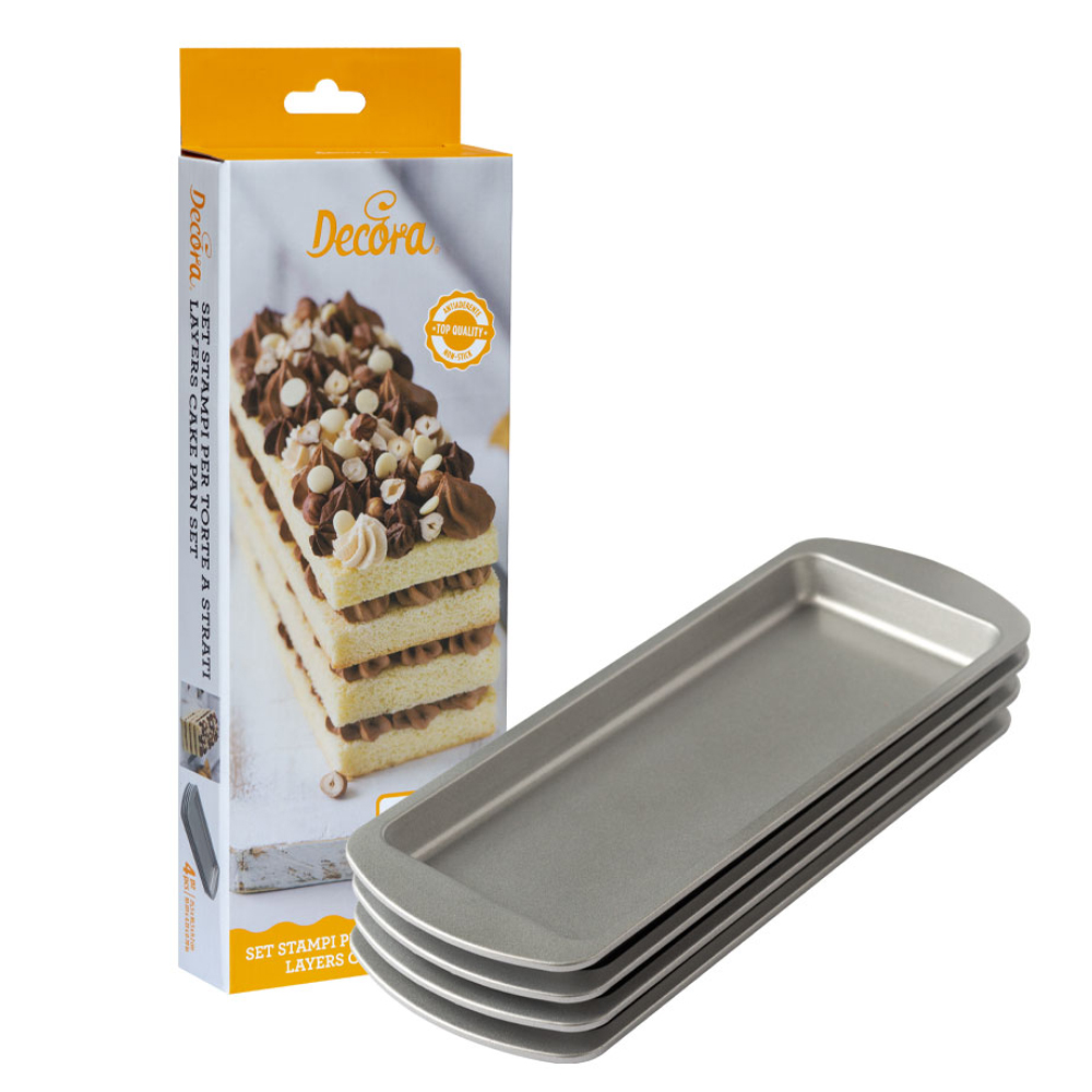 Decora Rectangle Cake Pan Set, 10" x 4.1" x 0.8" - Set of 4