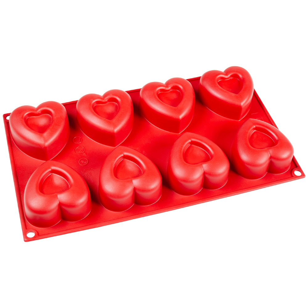 Fat Daddio's Silicone Mold, Dimpled Heart, 4.3 oz., 8 Cavities