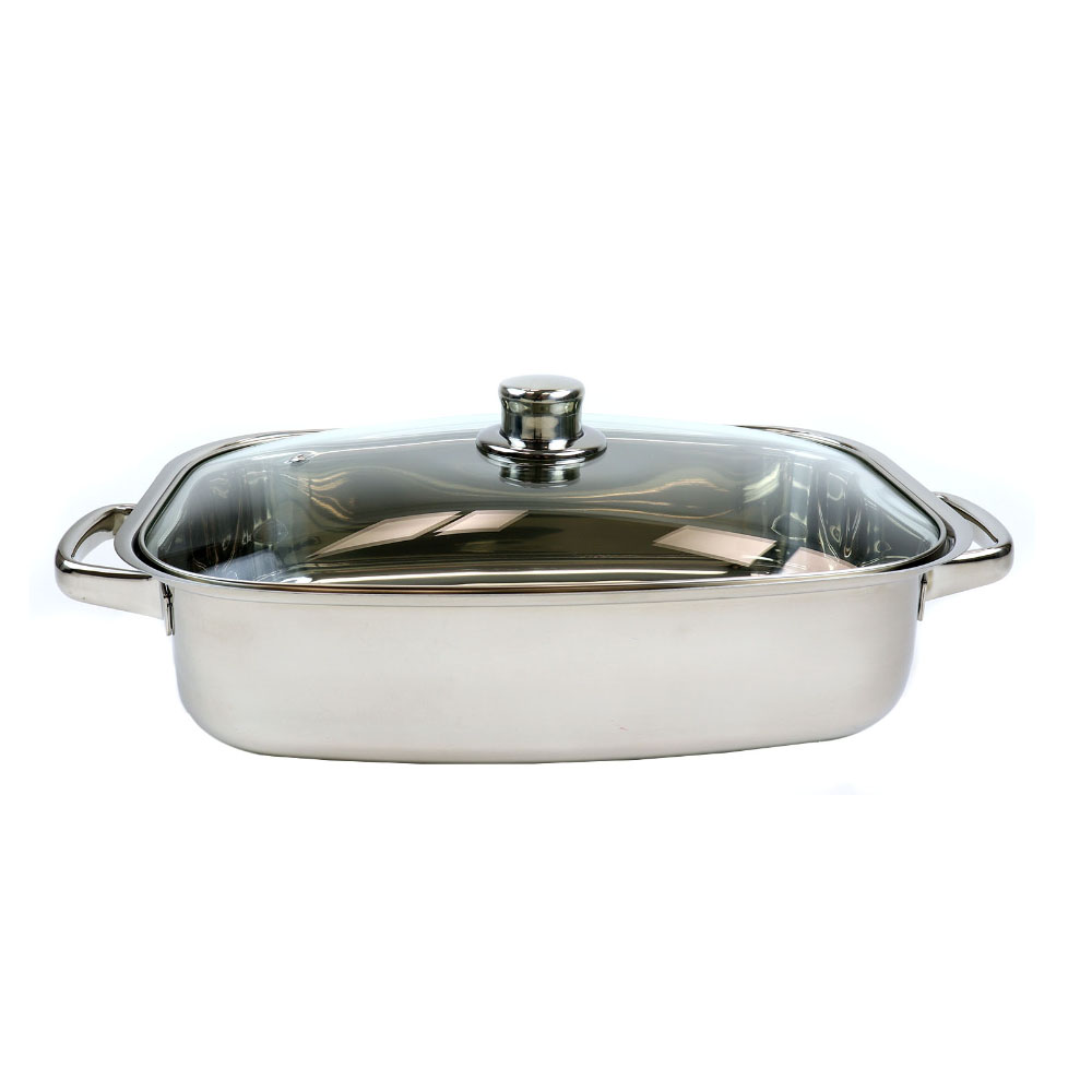 Millvado Stainless Steel Rectangular Casserole With Glass Lid 8 Qt 14 X 9 5 X 3 75 H Stock