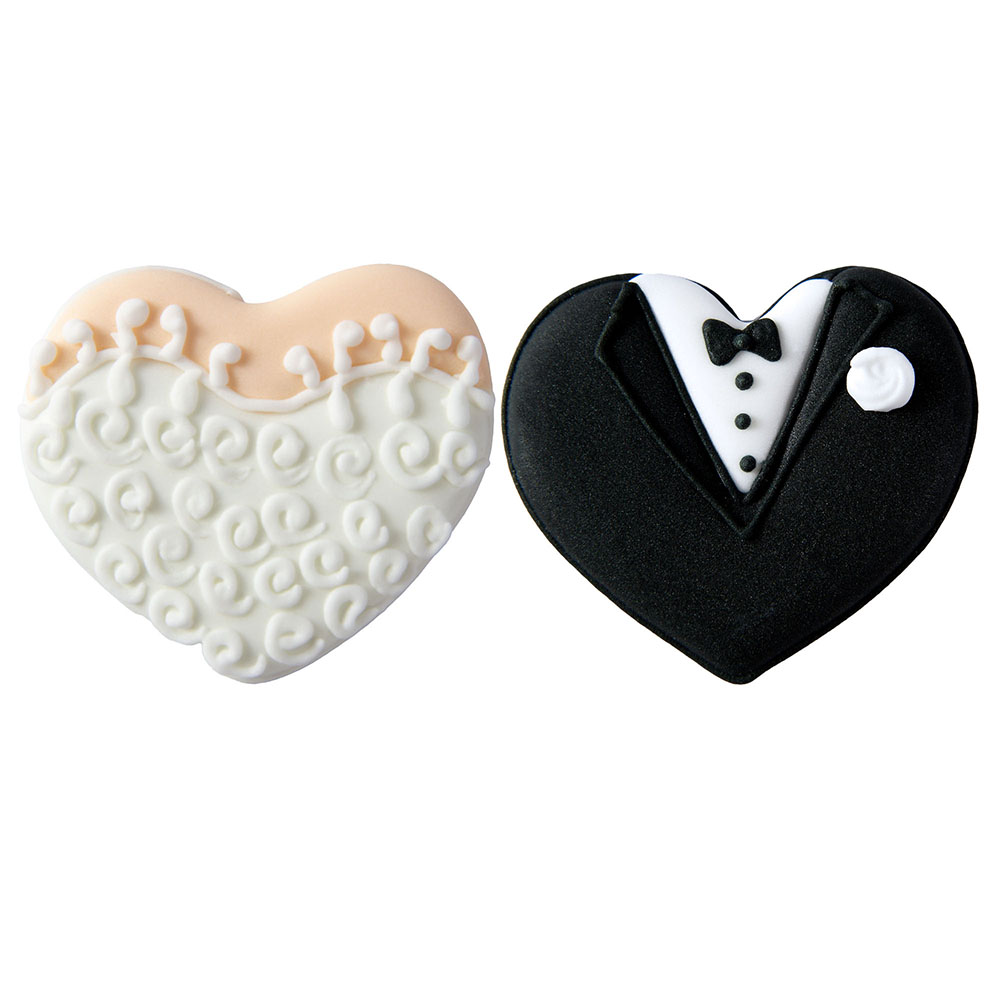 O'Creme Bride & Groom Royal Icing Hearts, Set of 6