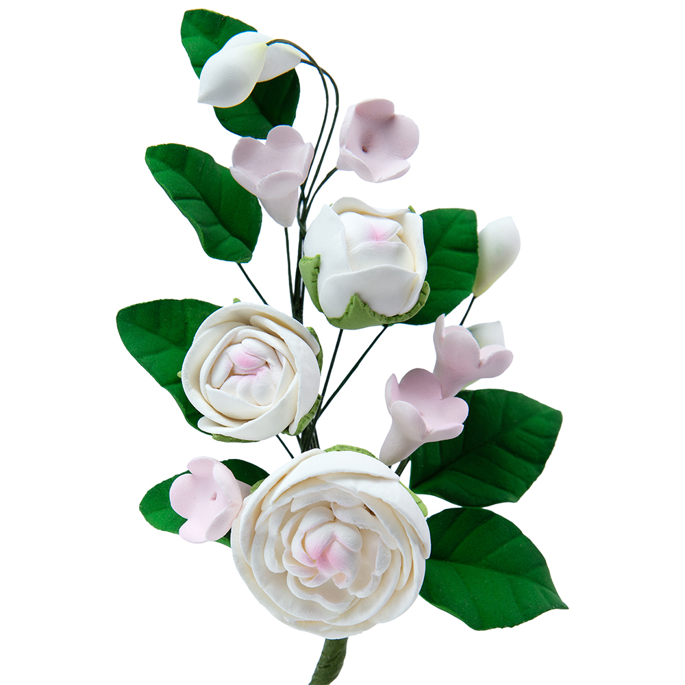 O'Creme Mini English Rose Gumpaste Flower Sprays, Set of 3