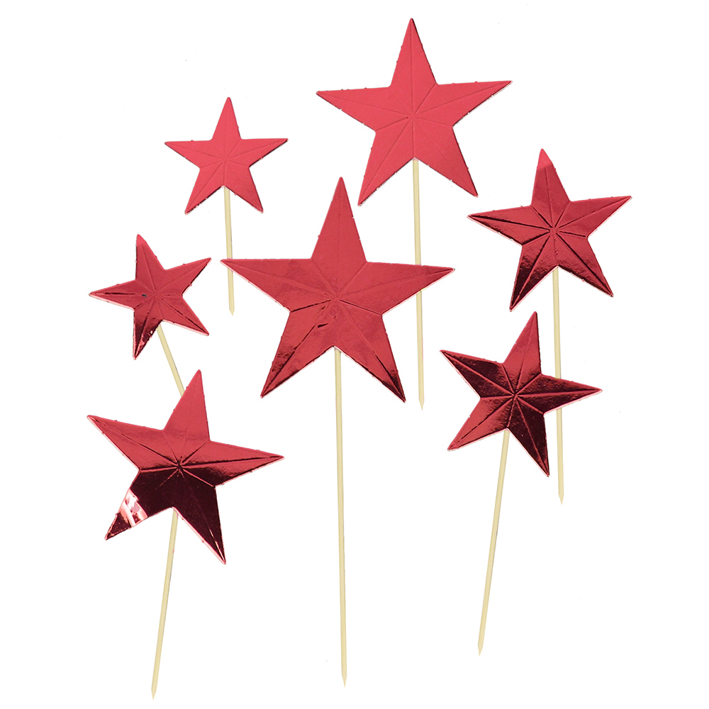 O'Creme Red Star Cake Toppers, Pack of 7