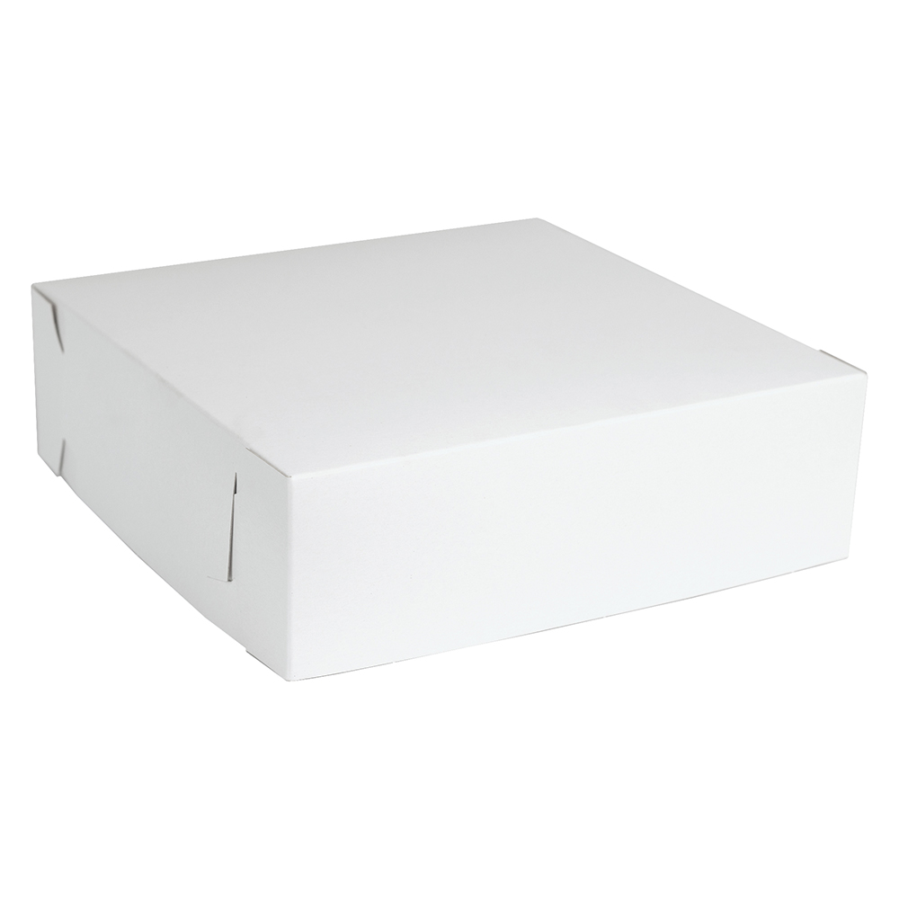 O'Creme White One Piece Square Cake Box, 10" x 10" x 2.5" - Pack of 5