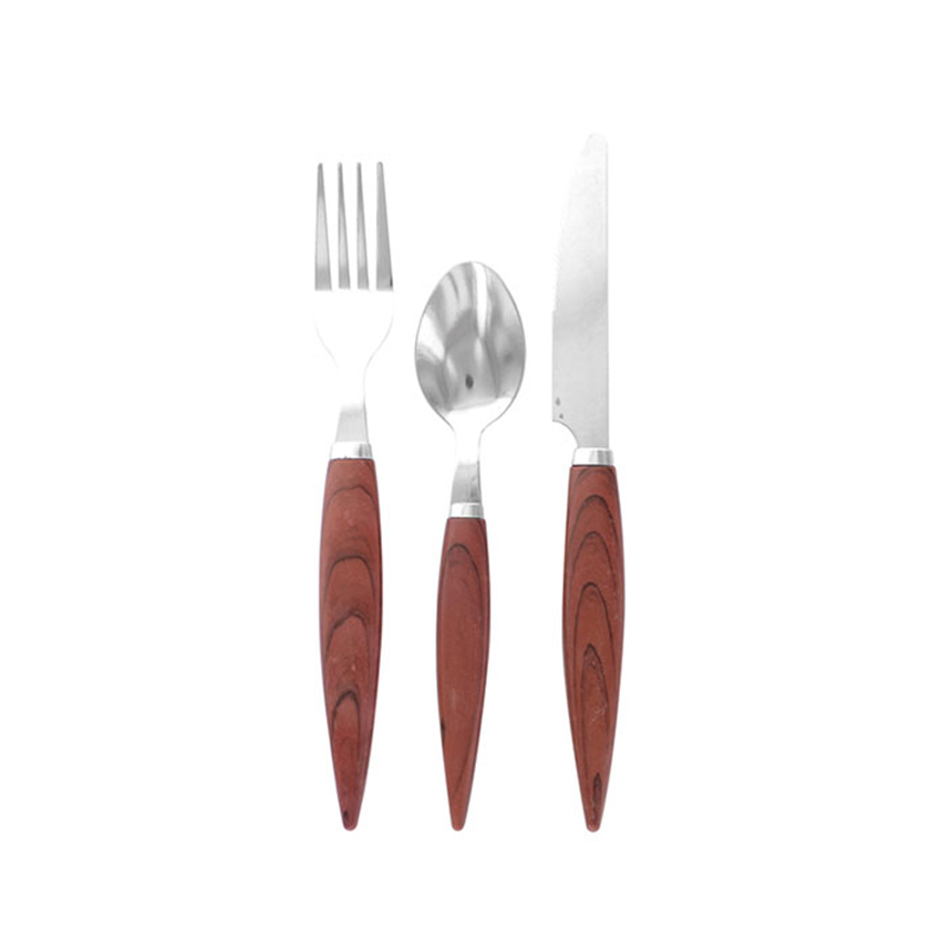Packnwood Wrapped Stainless Steel Cutlery Set with Wooden Look Handle ...