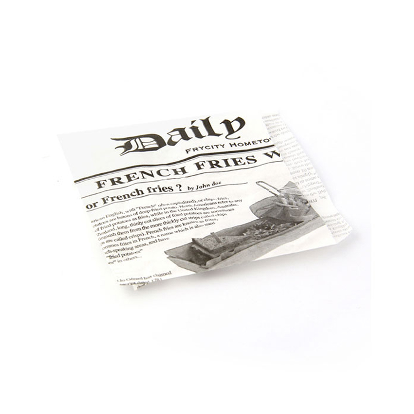 Packnwood White Bag Opens 2 sides with Newspaper Design 5.1 x 5.1" - Pack of 1000