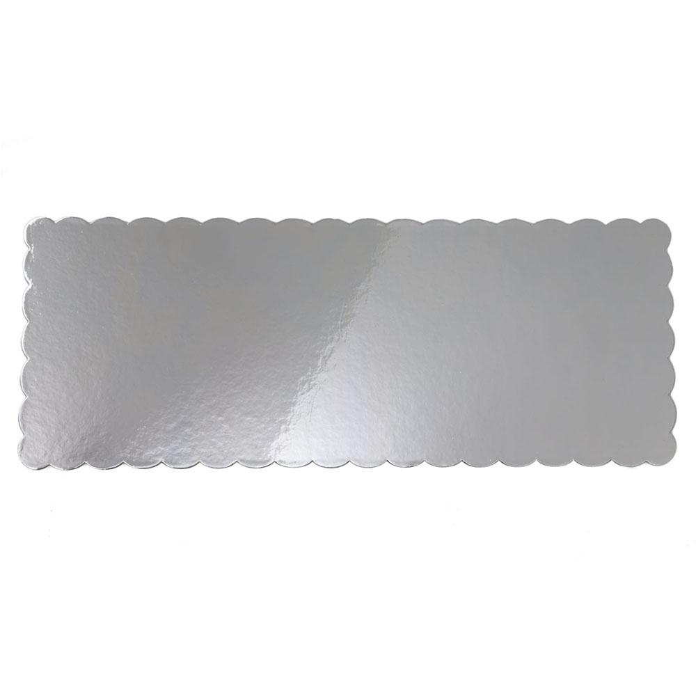 Silver Scalloped Log Cake Boards, 16.75" x 6.5" - Pack of 5