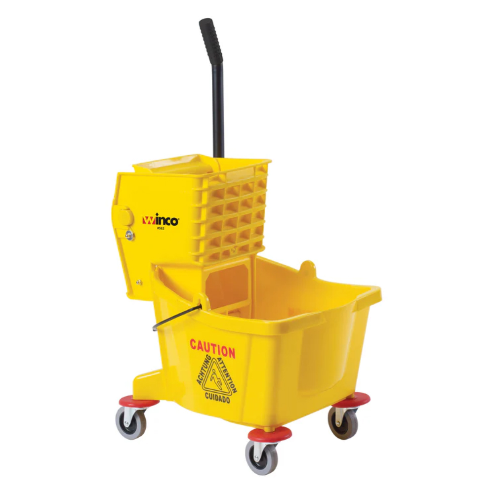 Winco 26 Quart Yellow Mop Bucket with Side Press Wringer