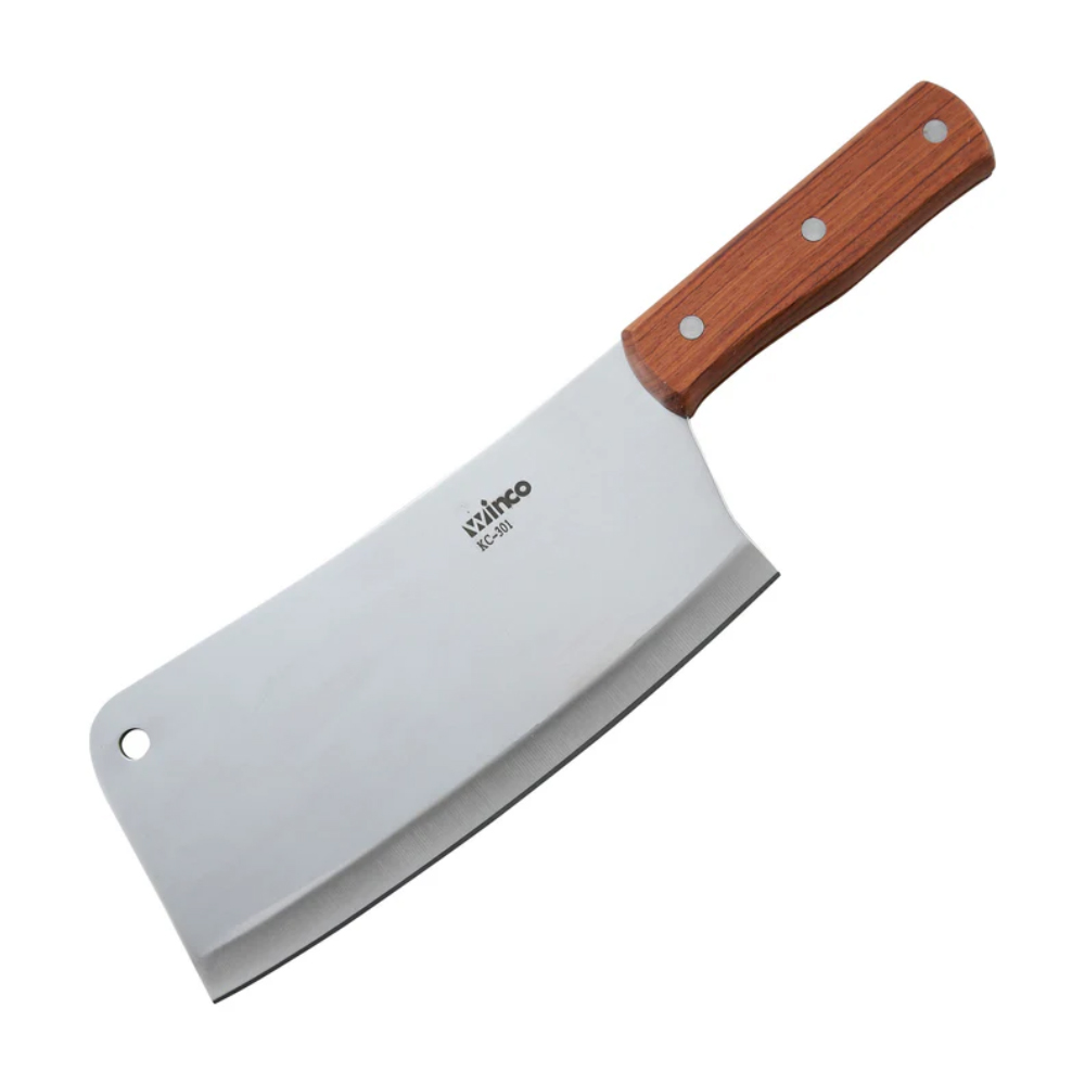 Winco Heavy Duty Cleaver with Wooden Handle, 8" x 3-1/2"