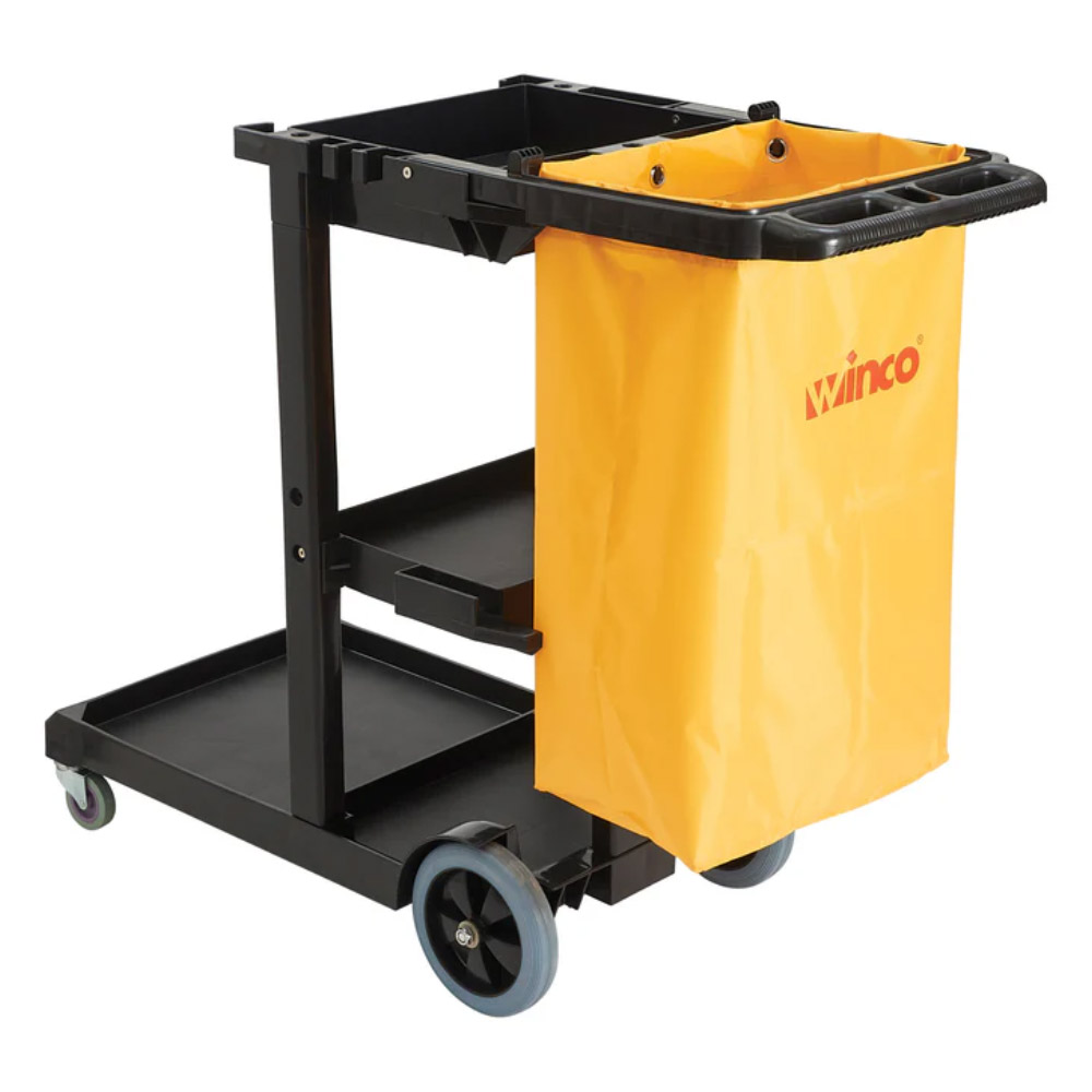 Winco Janitorial Cart with 3 Shelves and Removable Bag
