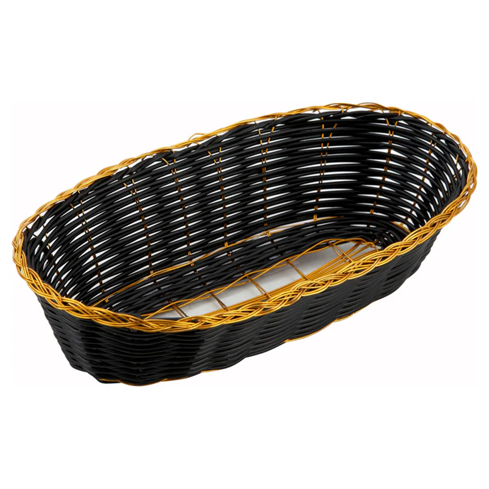 Winco PWBK-9B Oblong Cracker Basket, Black & Gold, 9" x 4-1/4" x 2"