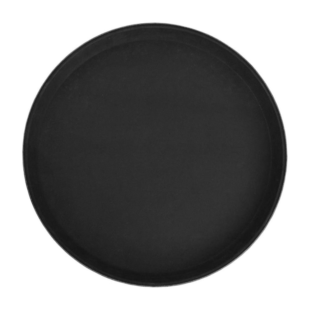 Winco Round Non Slip Black Fiberglass Tray, 14" Diameter