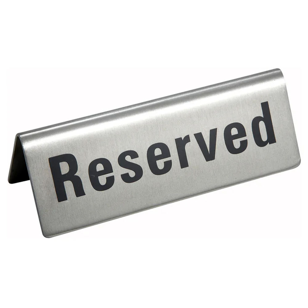 Winco RVS-4 "Reserved" Sign, 4-3/4" x 1-3/4"; St. Steel