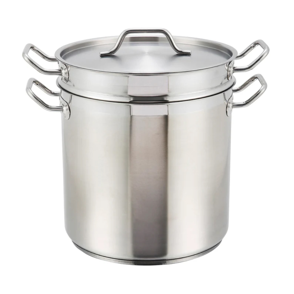 Winco Stainless Steel Double Boiler with Cover, 8 Quart