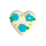 O'Creme White Heart with Blue Flowers Royal Icing Decoration, Set of 12