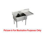 LJ1515-2R Two Compartment NSF Commercial Sink with Right Drainboard - Bowl Size 15 x 15